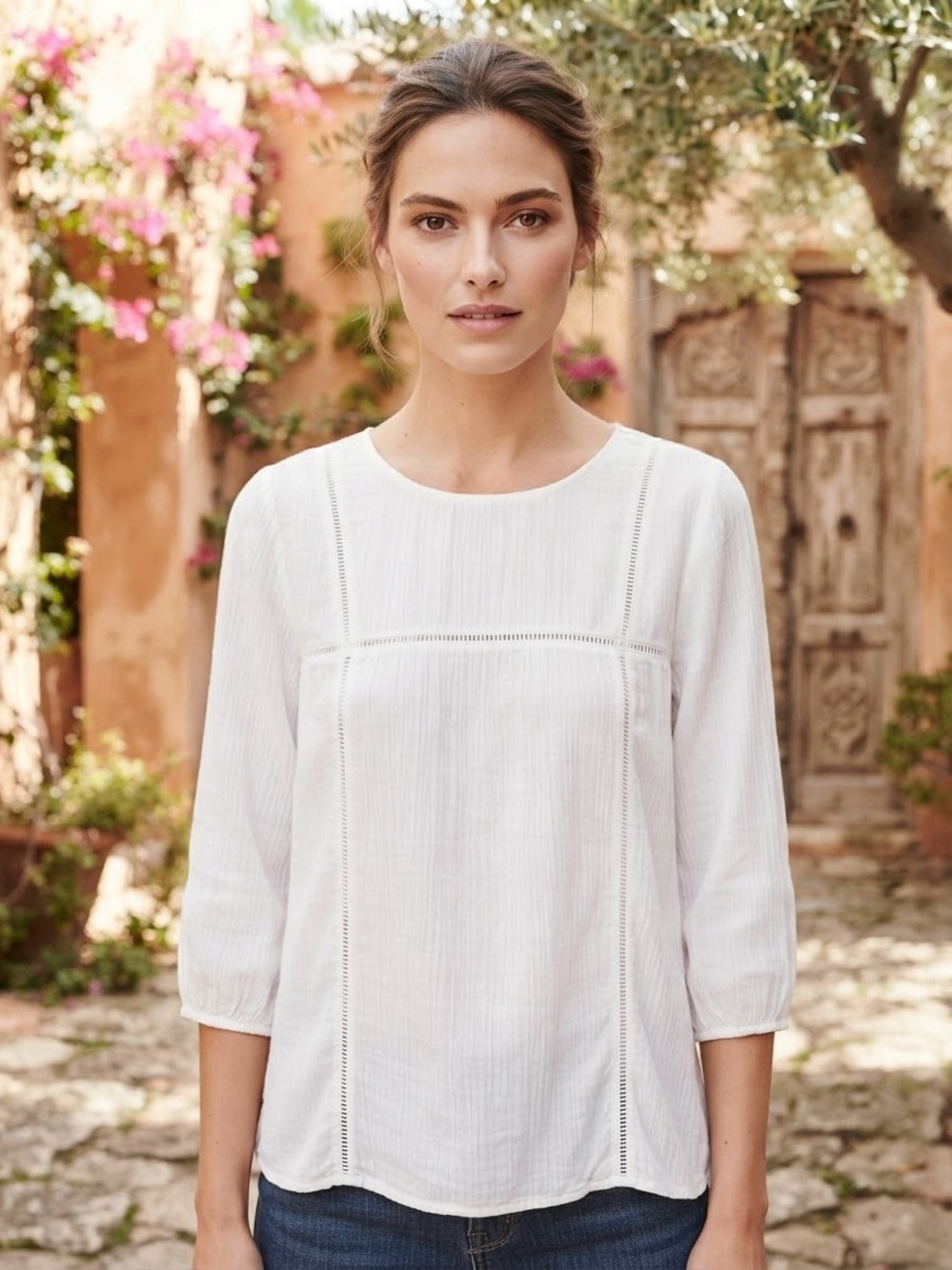 Take 50% OFF-Old Navy White Lightweight Crochet-Trim Blouse - Womens, Size-XL